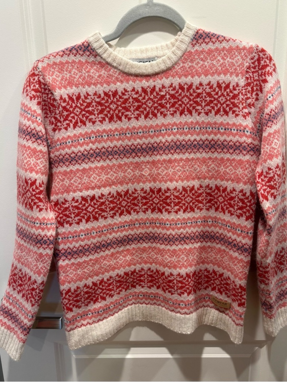 Fair Isle Crewneck Sweater in Red and Pink